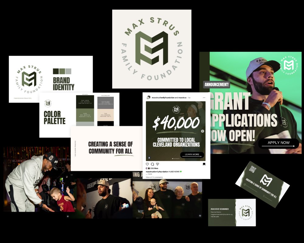 Max Strus Family Foundation - brand identity, color palette, social, and event collateral