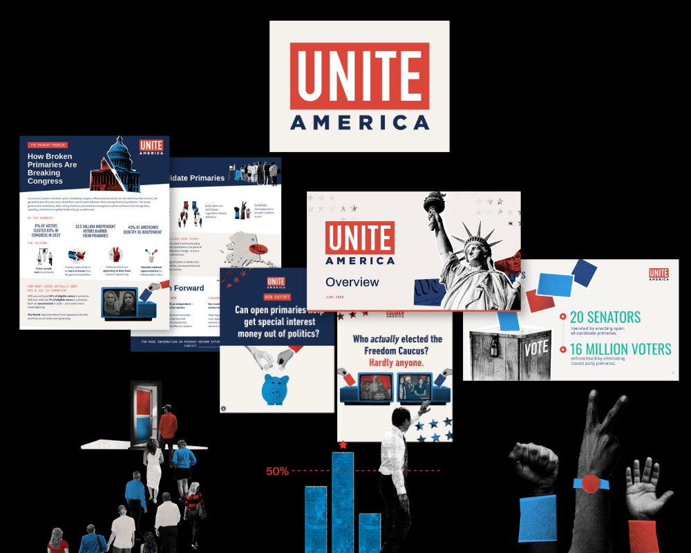 Unite America - fact sheet, pitch deck, social graphics, and digital assets